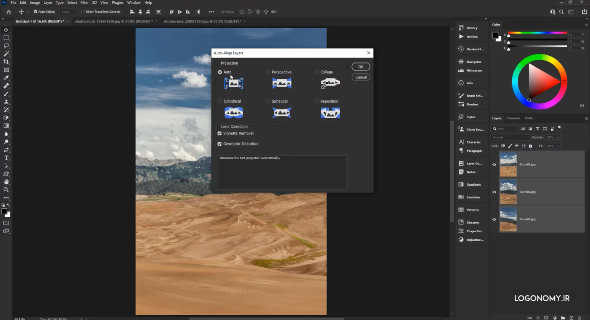 ادغام تصاویر در برنامه فتوشاپ با استفاده از Auto Blend Layers